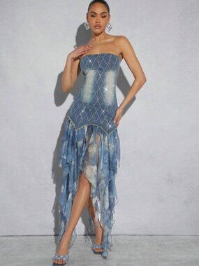 The Denim Collection: Women's Imani Strapless Dress with Rhinestone Accents